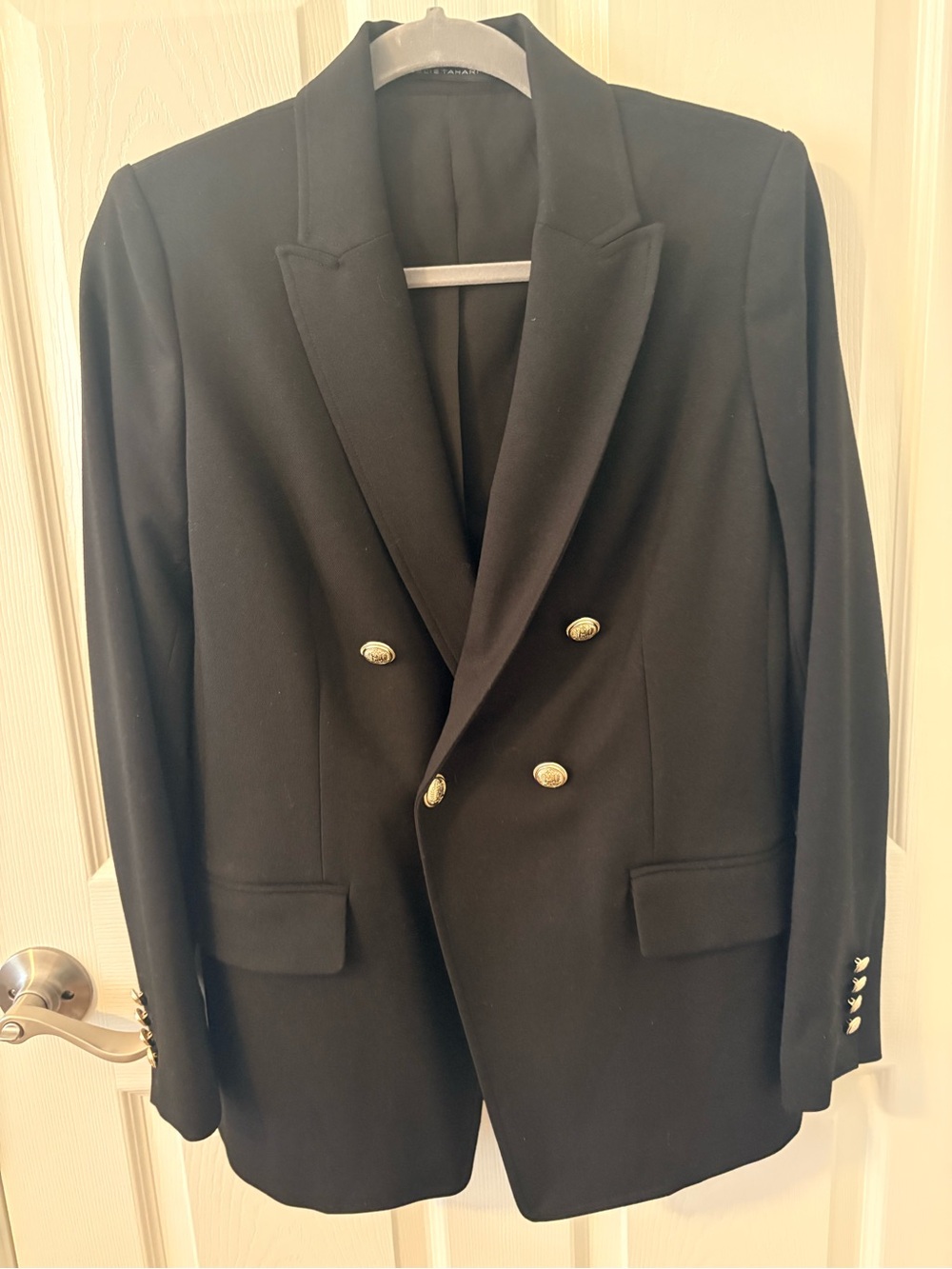 Classic Black Double-Breasted Blazer with Gold buttons